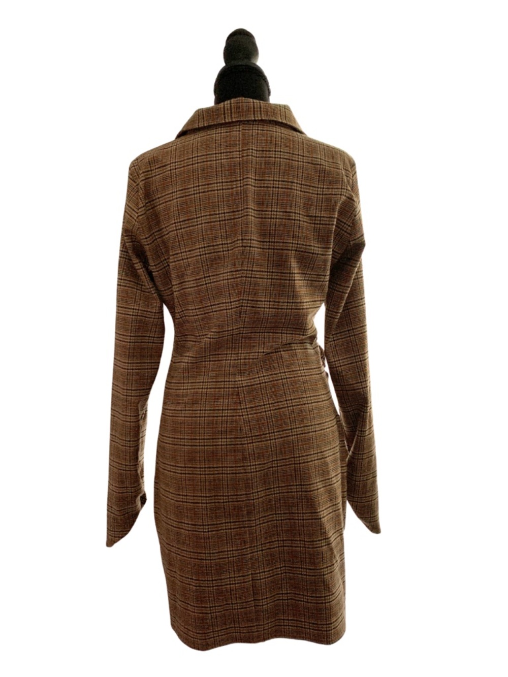 Zara Brown Plaid Midi Runched Shirt Dress Womens Large Cottagecore Dark Academia - Picture 4 of 8